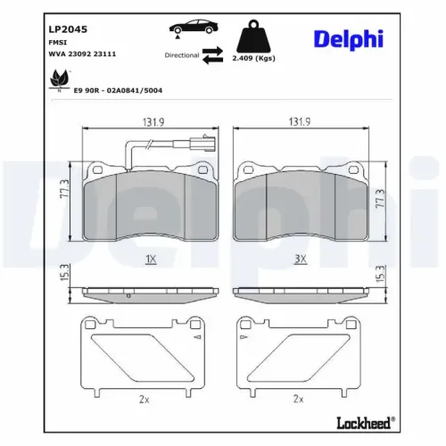 Bremsbelagsatz, Scheibenbremse DELPHI LP2045 Bild Bremsbelagsatz, Scheibenbremse DELPHI LP2045