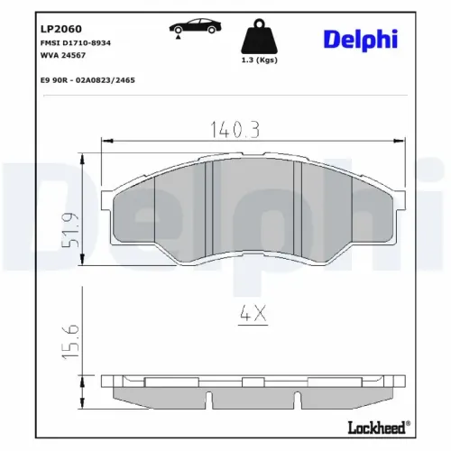 Bremsbelagsatz, Scheibenbremse Vorderachse DELPHI LP2060 Bild Bremsbelagsatz, Scheibenbremse Vorderachse DELPHI LP2060