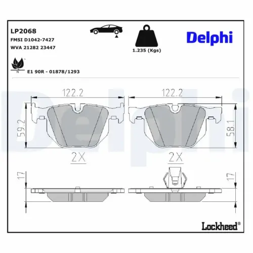 Bremsbelagsatz, Scheibenbremse DELPHI LP2068 Bild Bremsbelagsatz, Scheibenbremse DELPHI LP2068