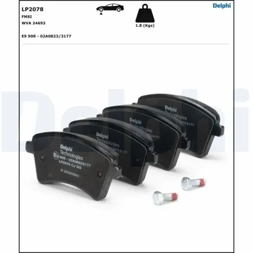 Bremsbelagsatz, Scheibenbremse DELPHI LP2078 Bild Bremsbelagsatz, Scheibenbremse DELPHI LP2078