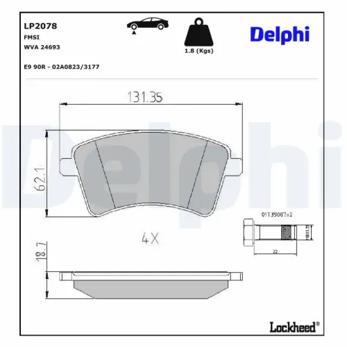 Bremsbelagsatz, Scheibenbremse DELPHI LP2078 Bild Bremsbelagsatz, Scheibenbremse DELPHI LP2078