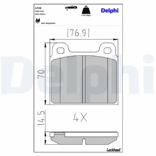 Bremsbelagsatz, Scheibenbremse Vorderachse DELPHI LP20 Bild Bremsbelagsatz, Scheibenbremse Vorderachse DELPHI LP20