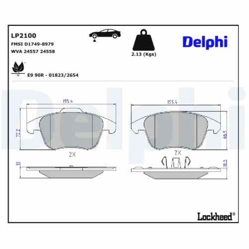Bremsbelagsatz, Scheibenbremse DELPHI LP2100 Bild Bremsbelagsatz, Scheibenbremse DELPHI LP2100