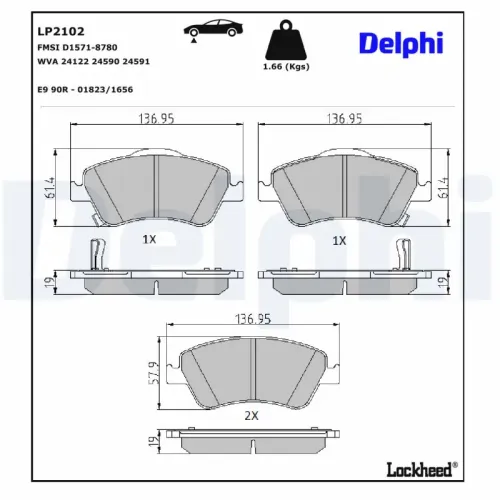 Bremsbelagsatz, Scheibenbremse DELPHI LP2102 Bild Bremsbelagsatz, Scheibenbremse DELPHI LP2102
