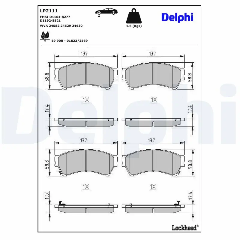 Bremsbelagsatz, Scheibenbremse Vorderachse DELPHI LP2111