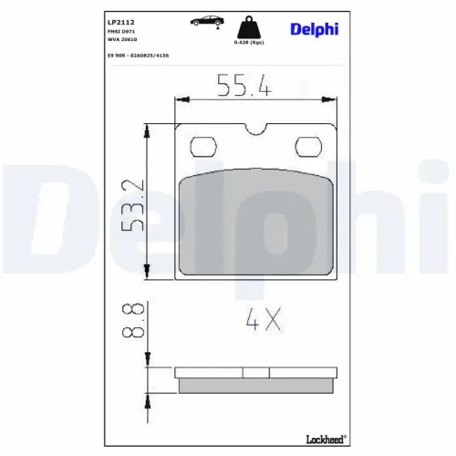 Bremsbelagsatz, Scheibenfeststellbremse Hinterachse DELPHI LP2112 Bild Bremsbelagsatz, Scheibenfeststellbremse Hinterachse DELPHI LP2112