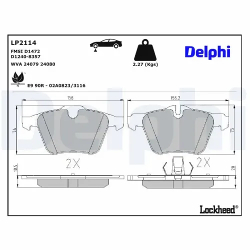 Bremsbelagsatz, Scheibenbremse DELPHI LP2114 Bild Bremsbelagsatz, Scheibenbremse DELPHI LP2114