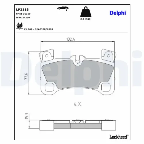 Bremsbelagsatz, Scheibenbremse Hinterachse DELPHI LP2118 Bild Bremsbelagsatz, Scheibenbremse Hinterachse DELPHI LP2118