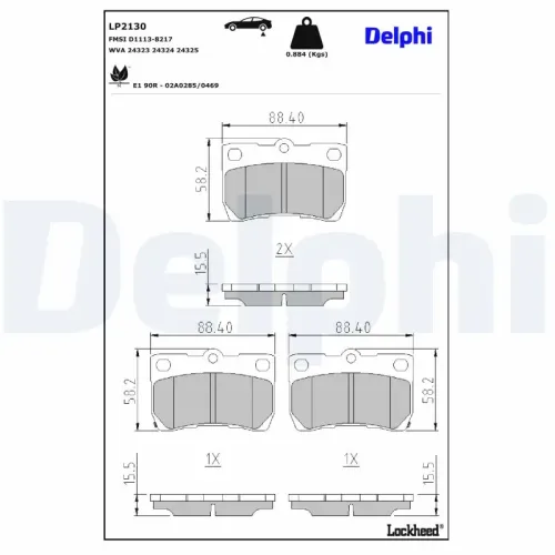 Bremsbelagsatz, Scheibenbremse Hinterachse DELPHI LP2130 Bild Bremsbelagsatz, Scheibenbremse Hinterachse DELPHI LP2130