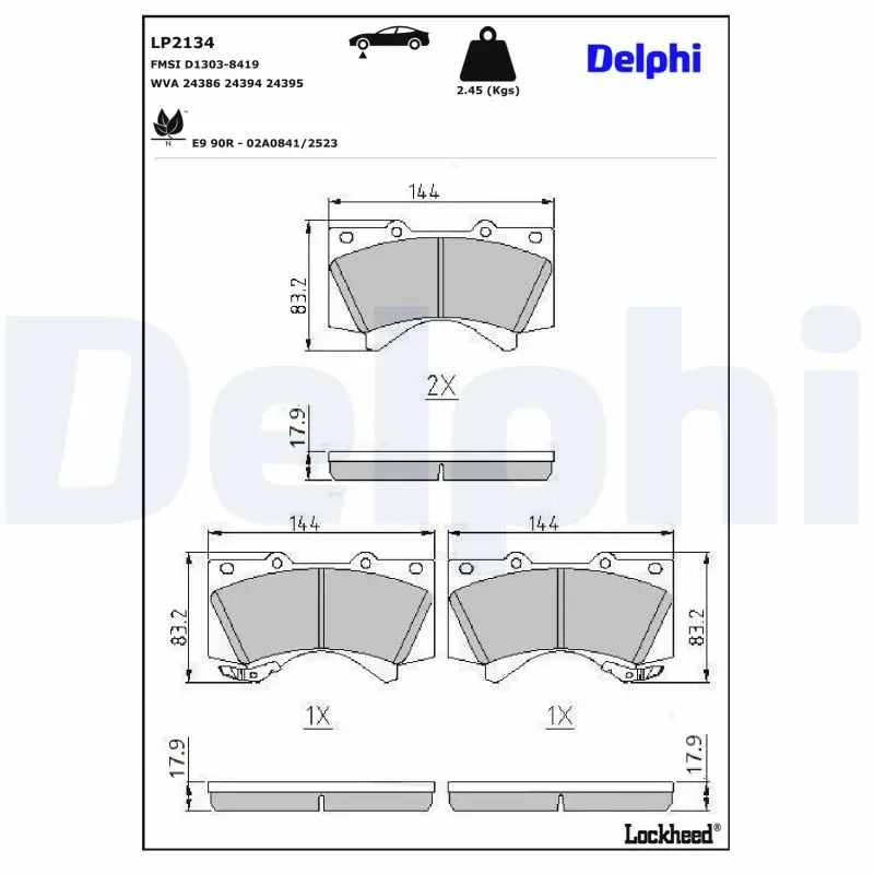 Bremsbelagsatz, Scheibenbremse DELPHI LP2134