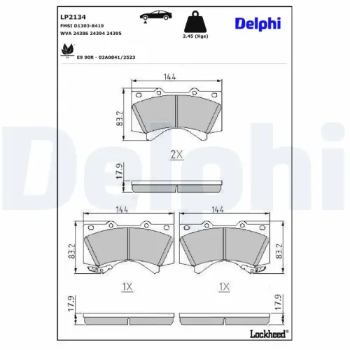 Bremsbelagsatz, Scheibenbremse DELPHI LP2134 Bild Bremsbelagsatz, Scheibenbremse DELPHI LP2134
