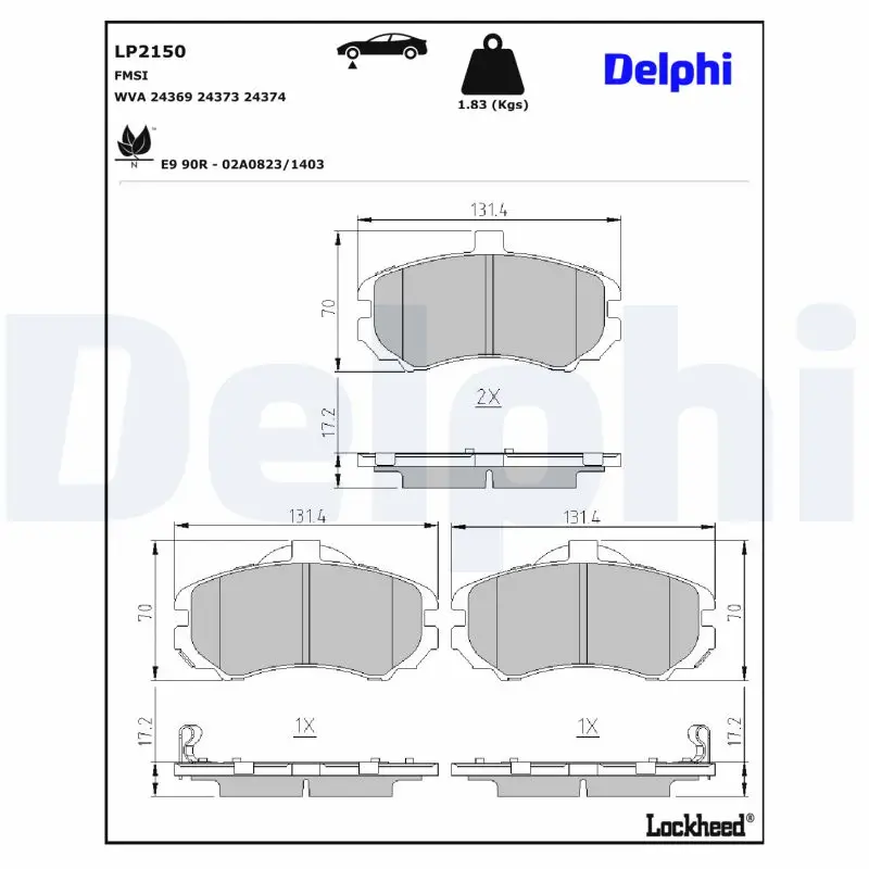 Bremsbelagsatz, Scheibenbremse Vorderachse DELPHI LP2150