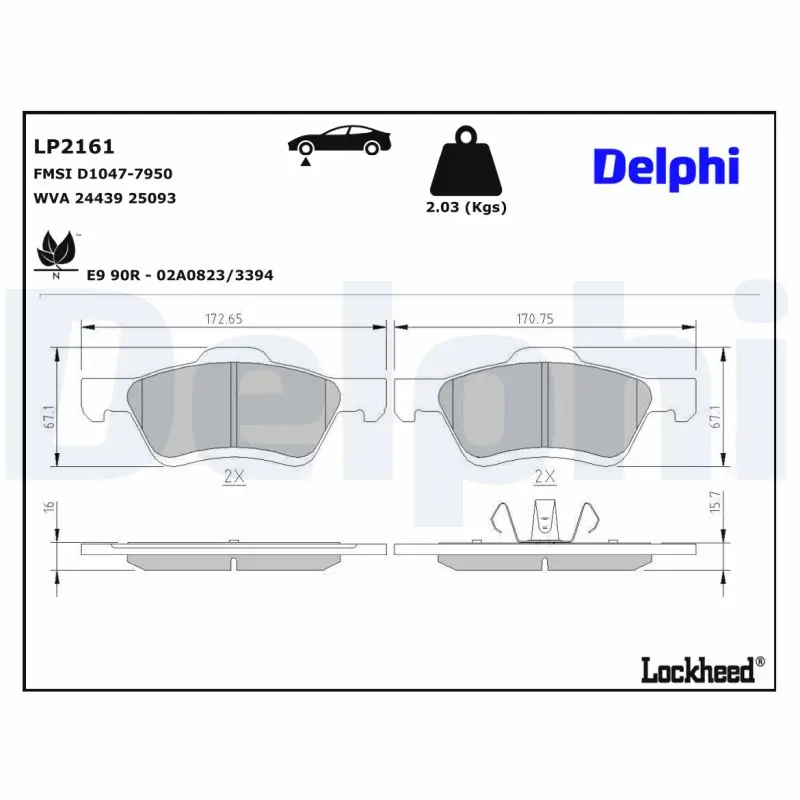 Bremsbelagsatz, Scheibenbremse Vorderachse DELPHI LP2161