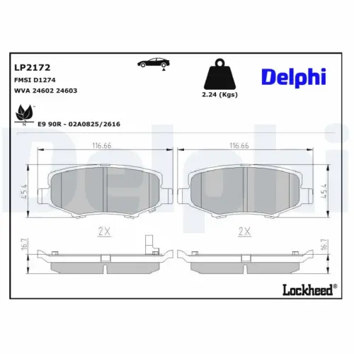 Bremsbelagsatz, Scheibenbremse Hinterachse DELPHI LP2172 Bild Bremsbelagsatz, Scheibenbremse Hinterachse DELPHI LP2172
