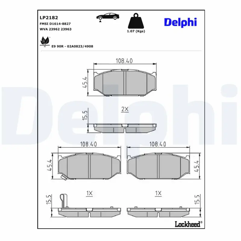 Bremsbelagsatz, Scheibenbremse Vorderachse DELPHI LP2182