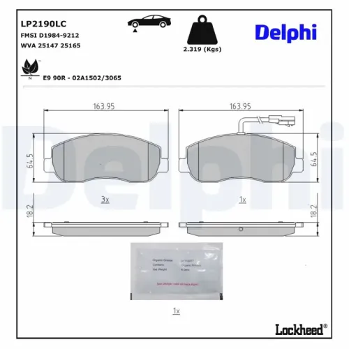 Bremsbelagsatz, Scheibenbremse DELPHI LP2190LC Bild Bremsbelagsatz, Scheibenbremse DELPHI LP2190LC