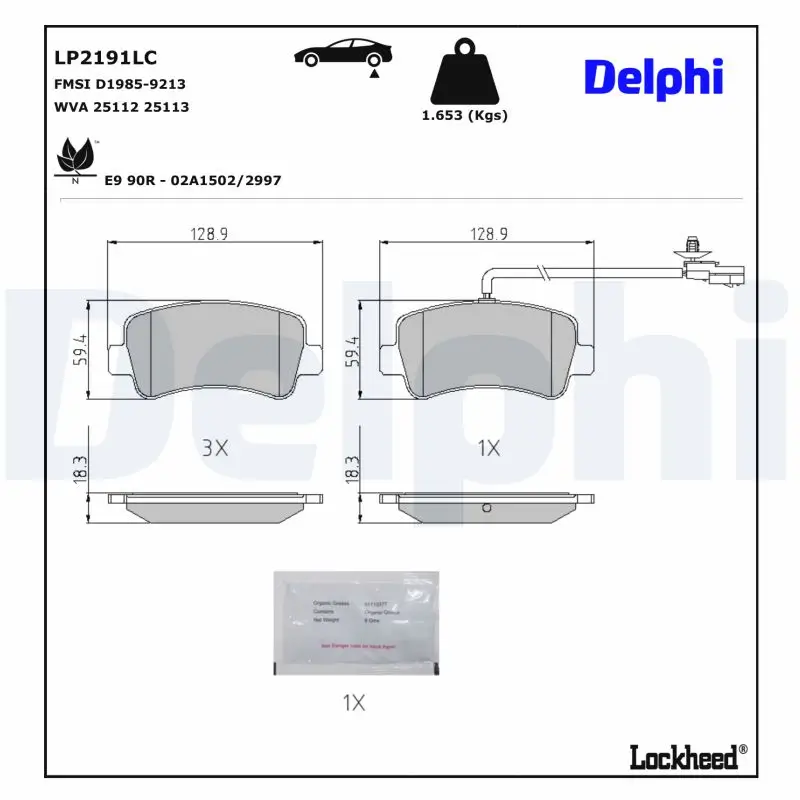 Bremsbelagsatz, Scheibenbremse DELPHI LP2191LC