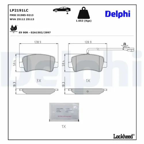 Bremsbelagsatz, Scheibenbremse DELPHI LP2191LC Bild Bremsbelagsatz, Scheibenbremse DELPHI LP2191LC