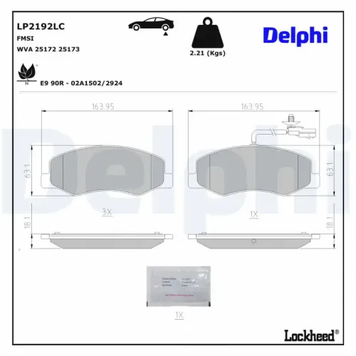 Bremsbelagsatz, Scheibenbremse DELPHI LP2192LC Bild Bremsbelagsatz, Scheibenbremse DELPHI LP2192LC