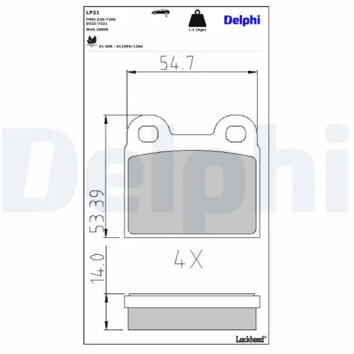 Bremsbelagsatz, Scheibenbremse DELPHI LP21 Bild Bremsbelagsatz, Scheibenbremse DELPHI LP21