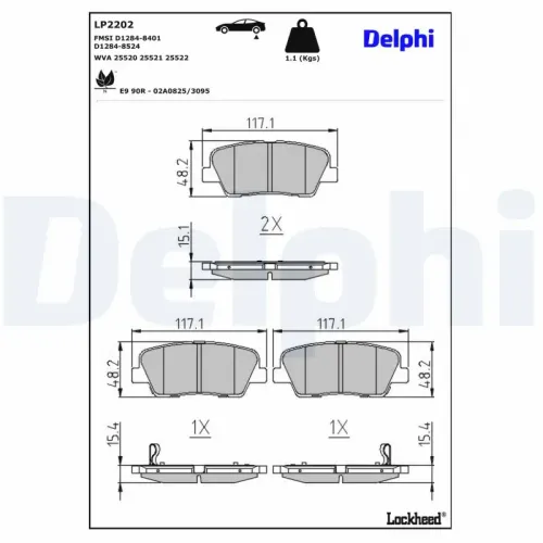 Bremsbelagsatz, Scheibenbremse DELPHI LP2202 Bild Bremsbelagsatz, Scheibenbremse DELPHI LP2202