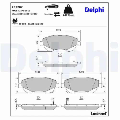 Bremsbelagsatz, Scheibenbremse Vorderachse DELPHI LP2207 Bild Bremsbelagsatz, Scheibenbremse Vorderachse DELPHI LP2207