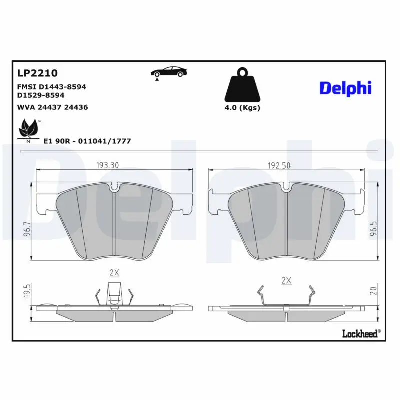 Bremsbelagsatz, Scheibenbremse DELPHI LP2210