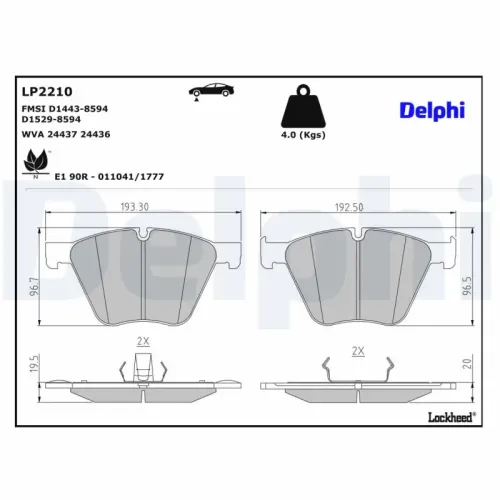 Bremsbelagsatz, Scheibenbremse DELPHI LP2210 Bild Bremsbelagsatz, Scheibenbremse DELPHI LP2210