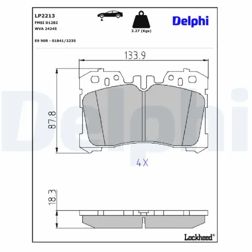 Bremsbelagsatz, Scheibenbremse Vorderachse DELPHI LP2213 Bild Bremsbelagsatz, Scheibenbremse Vorderachse DELPHI LP2213