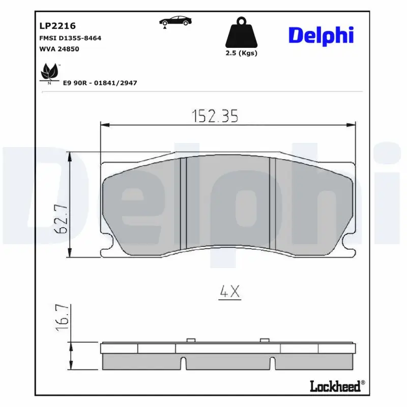 Bremsbelagsatz, Scheibenbremse Vorderachse DELPHI LP2216