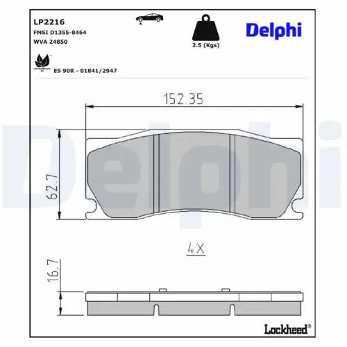 Bremsbelagsatz, Scheibenbremse Vorderachse DELPHI LP2216 Bild Bremsbelagsatz, Scheibenbremse Vorderachse DELPHI LP2216