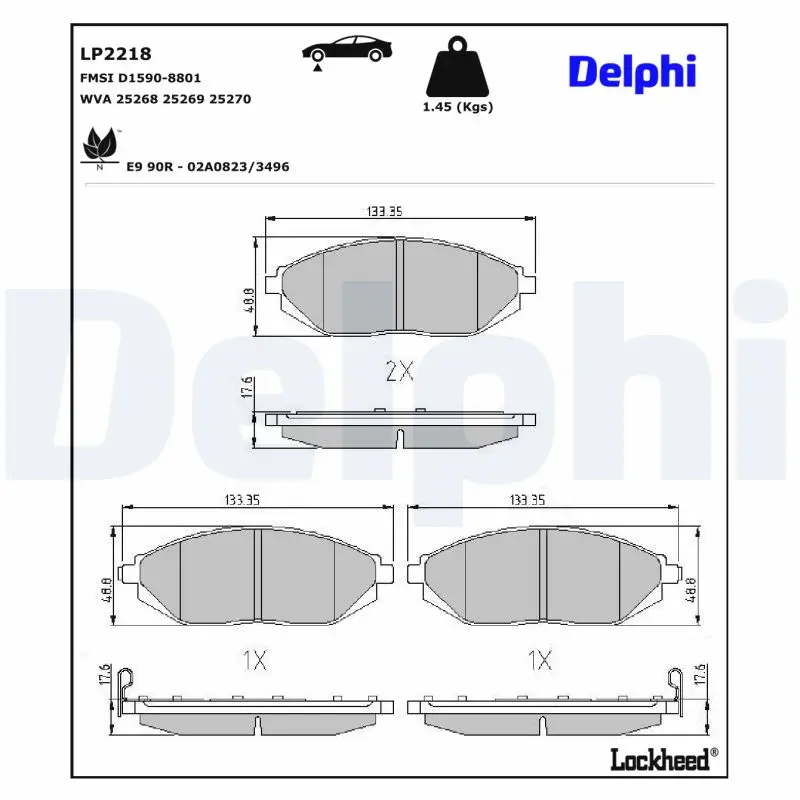 Bremsbelagsatz, Scheibenbremse Vorderachse DELPHI LP2218