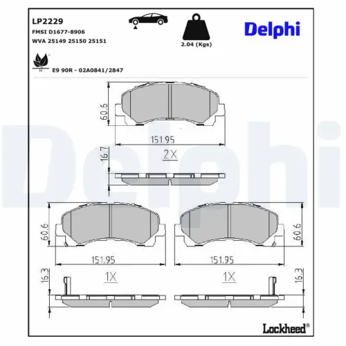 Bremsbelagsatz, Scheibenbremse DELPHI LP2229 Bild Bremsbelagsatz, Scheibenbremse DELPHI LP2229