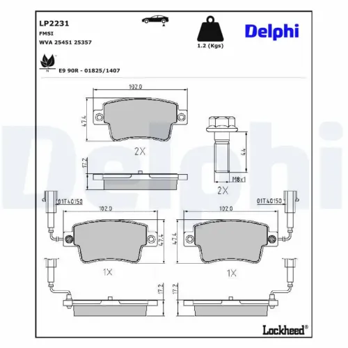 Bremsbelagsatz, Scheibenbremse Hinterachse DELPHI LP2231 Bild Bremsbelagsatz, Scheibenbremse Hinterachse DELPHI LP2231