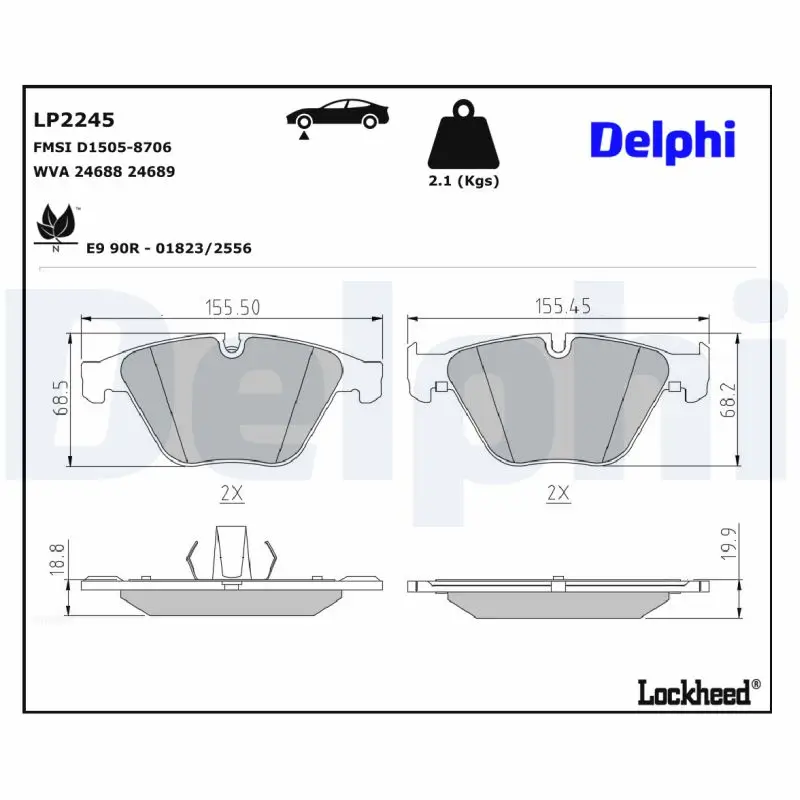 Bremsbelagsatz, Scheibenbremse DELPHI LP2245