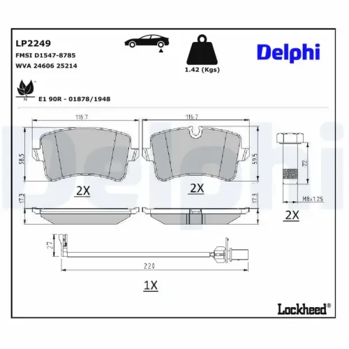 Bremsbelagsatz, Scheibenbremse DELPHI LP2249 Bild Bremsbelagsatz, Scheibenbremse DELPHI LP2249