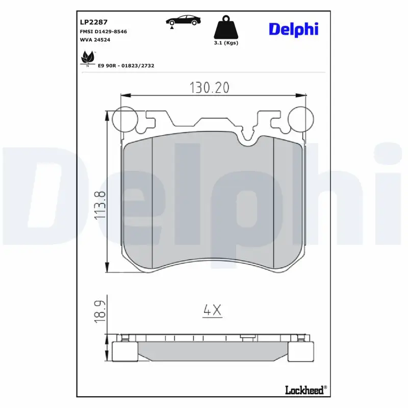 Bremsbelagsatz, Scheibenbremse Vorderachse DELPHI LP2287