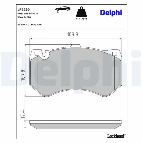 Bremsbelagsatz, Scheibenbremse Vorderachse DELPHI LP2290 Bild Bremsbelagsatz, Scheibenbremse Vorderachse DELPHI LP2290