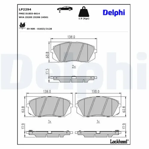 Bremsbelagsatz, Scheibenbremse DELPHI LP2294 Bild Bremsbelagsatz, Scheibenbremse DELPHI LP2294