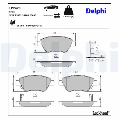 Bremsbelagsatz, Scheibenbremse Vorderachse DELPHI LP2478 Bild Bremsbelagsatz, Scheibenbremse Vorderachse DELPHI LP2478