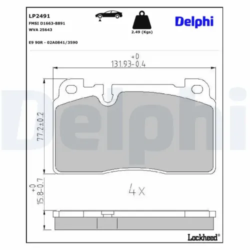 Bremsbelagsatz, Scheibenbremse DELPHI LP2491 Bild Bremsbelagsatz, Scheibenbremse DELPHI LP2491
