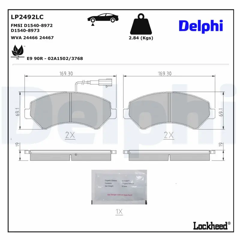 Bremsbelagsatz, Scheibenbremse DELPHI LP2492LC