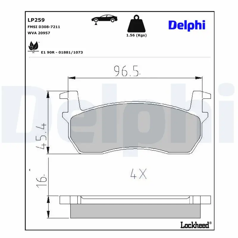 Bremsbelagsatz, Scheibenbremse Vorderachse DELPHI LP259