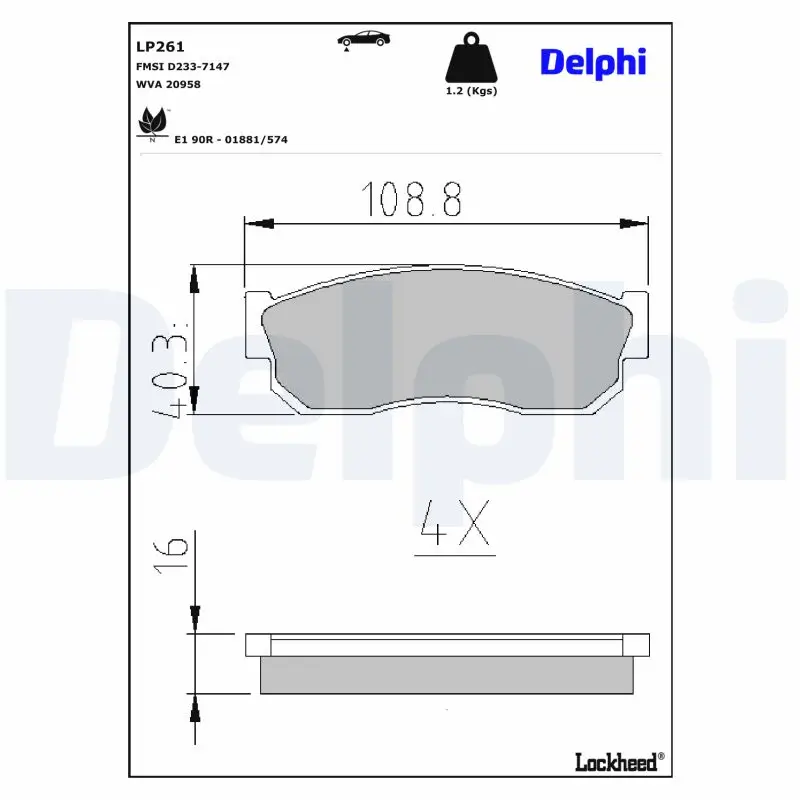 Bremsbelagsatz, Scheibenbremse DELPHI LP261