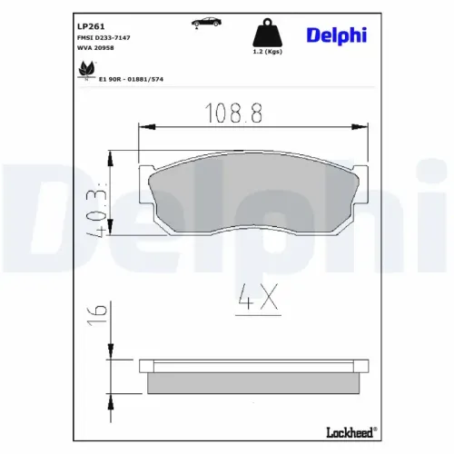 Bremsbelagsatz, Scheibenbremse DELPHI LP261 Bild Bremsbelagsatz, Scheibenbremse DELPHI LP261