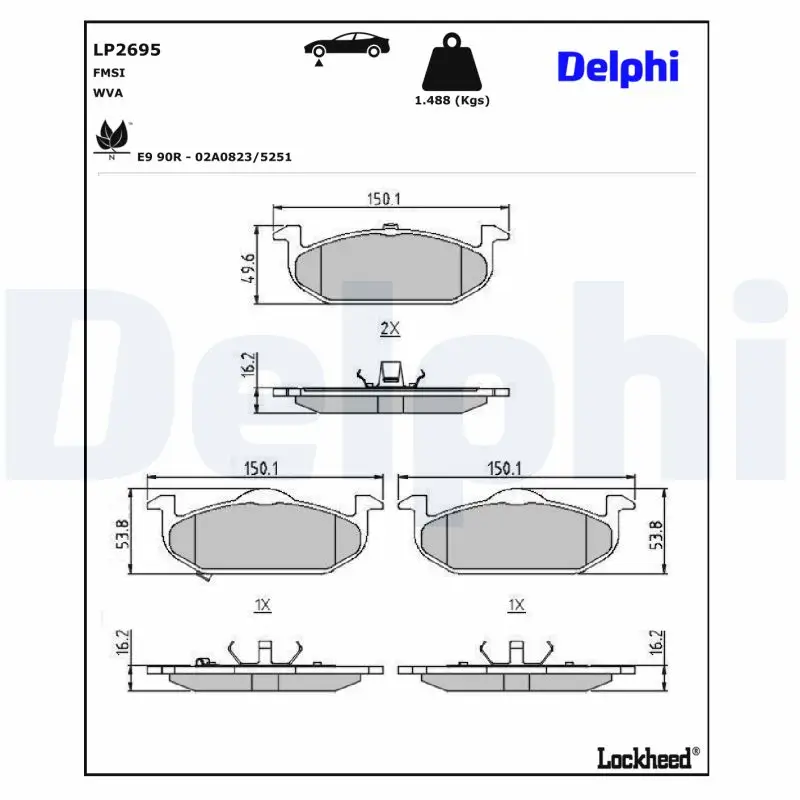 Bremsbelagsatz, Scheibenbremse Vorderachse DELPHI LP2695