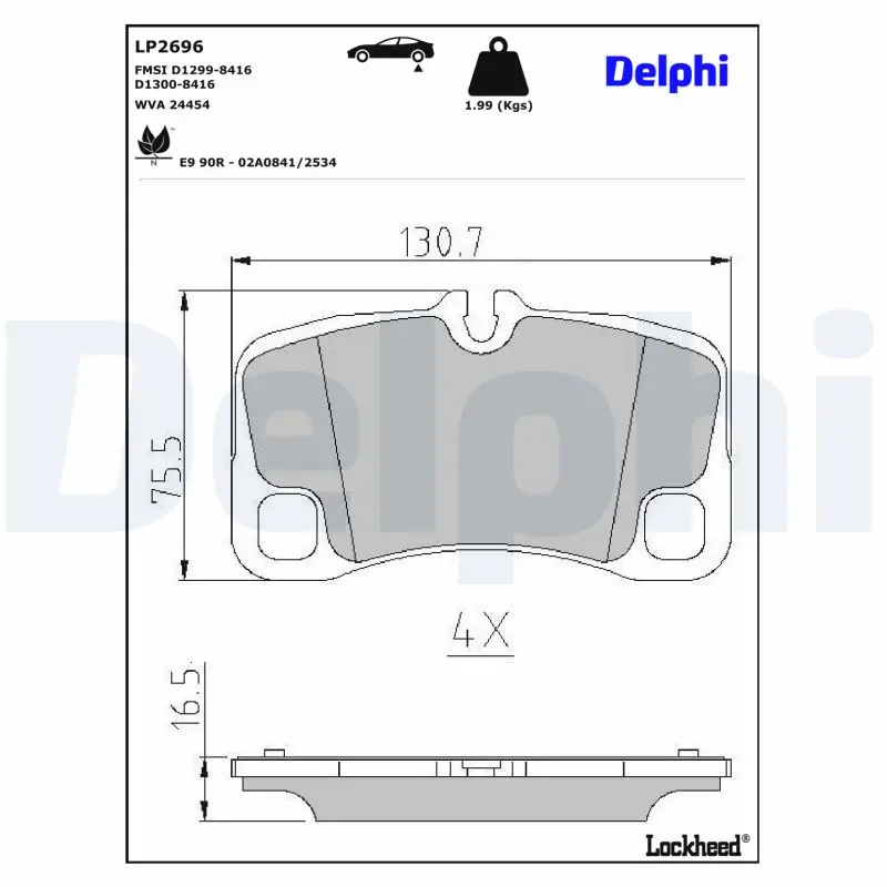 Bremsbelagsatz, Scheibenbremse DELPHI LP2696