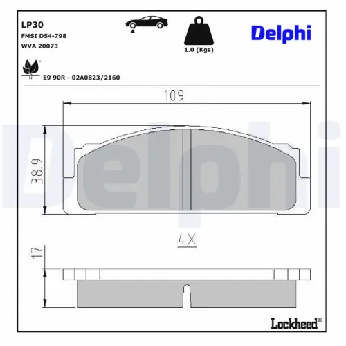 Bremsbelagsatz, Scheibenbremse DELPHI LP30 Bild Bremsbelagsatz, Scheibenbremse DELPHI LP30