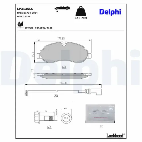 Bremsbelagsatz, Scheibenbremse DELPHI LP3136LC Bild Bremsbelagsatz, Scheibenbremse DELPHI LP3136LC