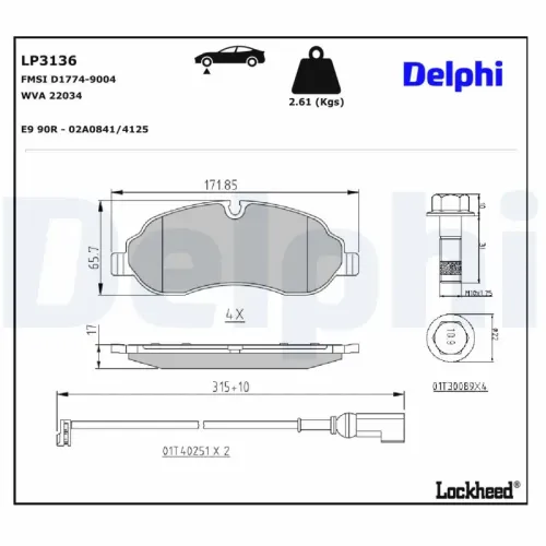 Bremsbelagsatz, Scheibenbremse DELPHI LP3136 Bild Bremsbelagsatz, Scheibenbremse DELPHI LP3136
